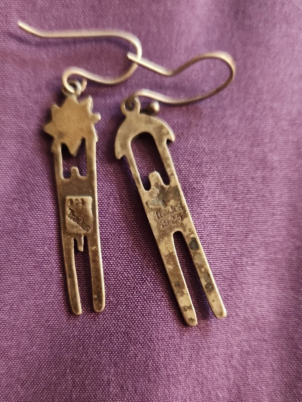 Handcrafted Silver Sun & Moon Dangle Earrings